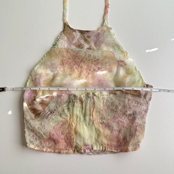 handmade green silk blend sheer halter top with a floral pattern - Picture 6 of 8